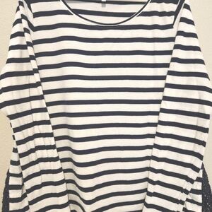 Crown & Ivy Striped Navy and White Women's Top with lace inset detail